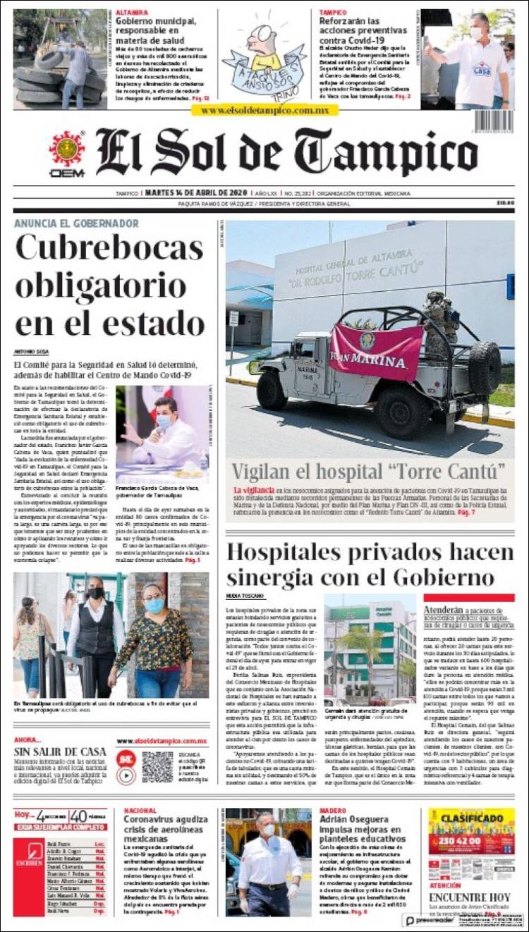 Portada de El Sol de Tampico (México)