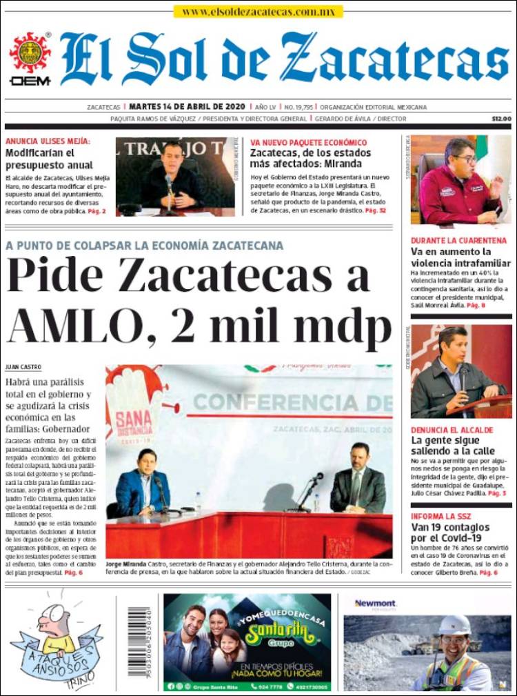 Portada de El Sol de Zacatecas (México)