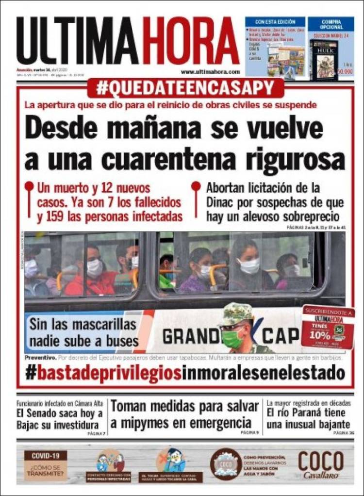Periódico Última Hora Paraguay Periódicos De Paraguay Edición De Martes 14 De Abril De 2020 9638
