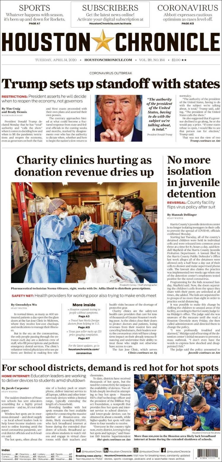 Portada de Houston Chronicle (USA)