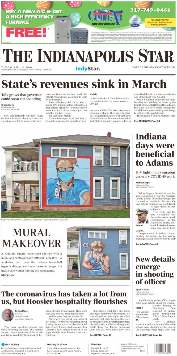 Portada de The Indianapolis Star (USA)