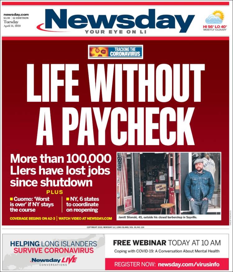 Portada de Newsday (USA)