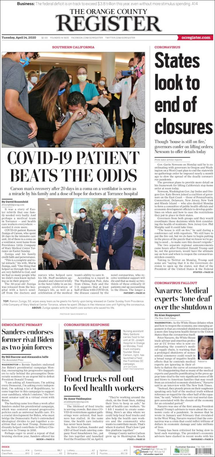 Portada de The Orange County Register (USA)