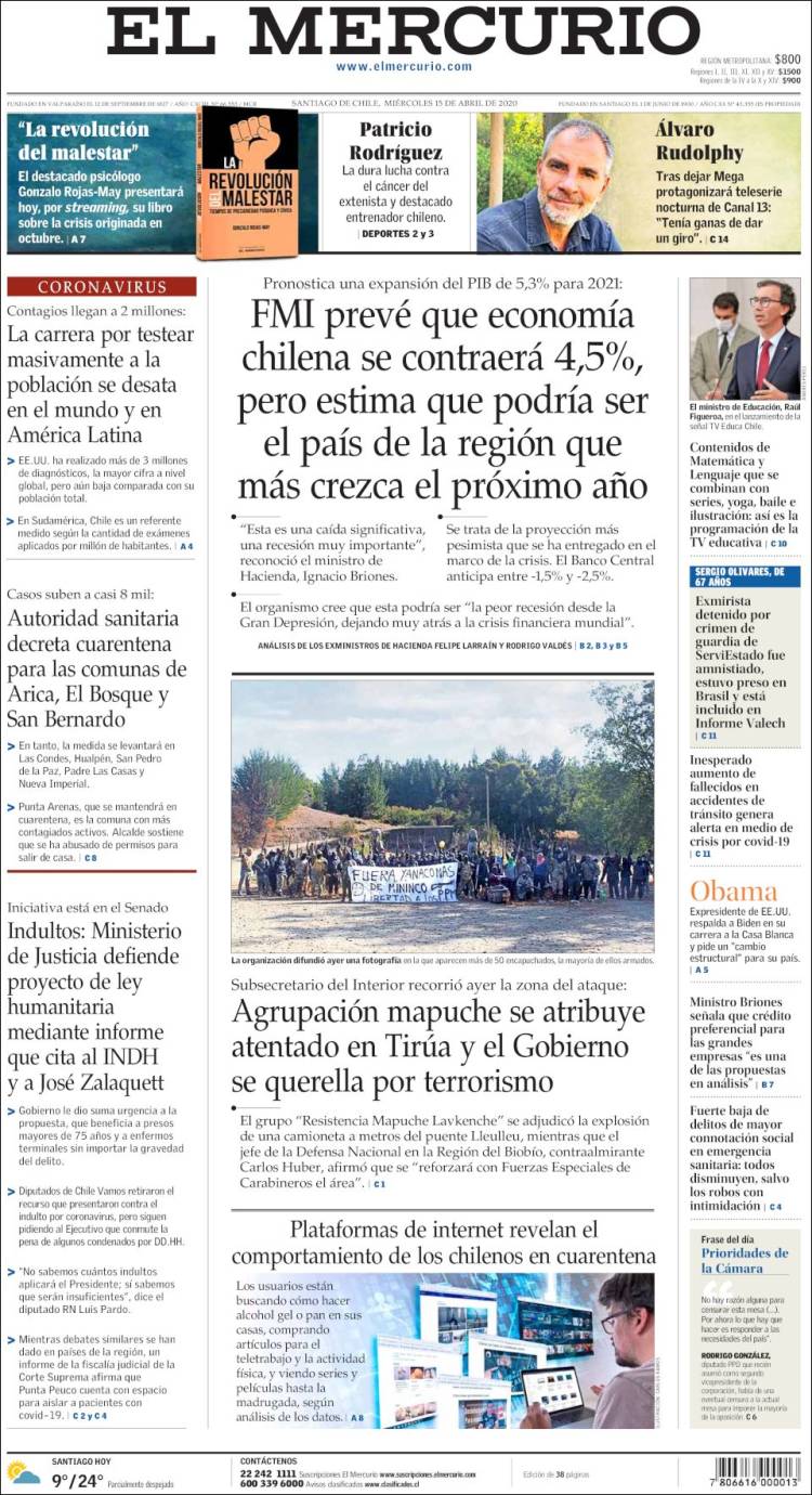 Portada de El Mercurio (Chile)