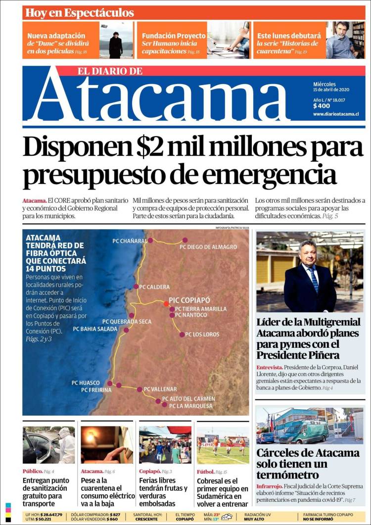 Portada de Diario de Atacama (Chile)