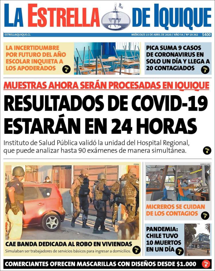 Portada de La Estrella de Iquique (Chile)