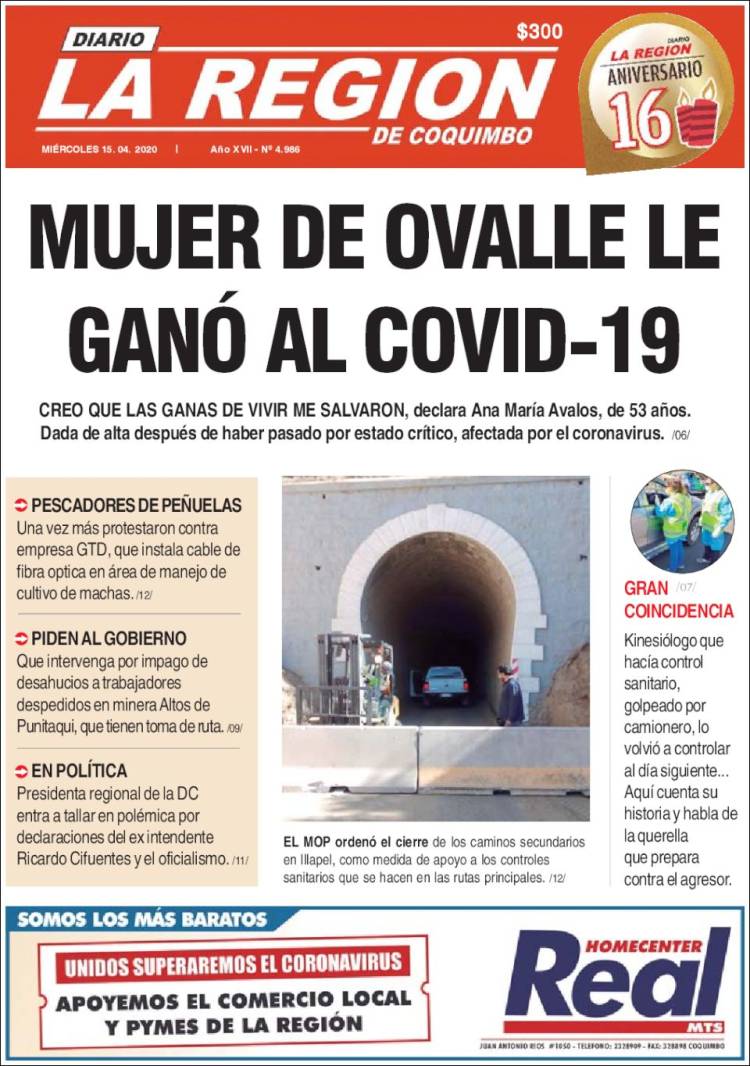 Portada de Diario La Región de Coquimbo (Chile)