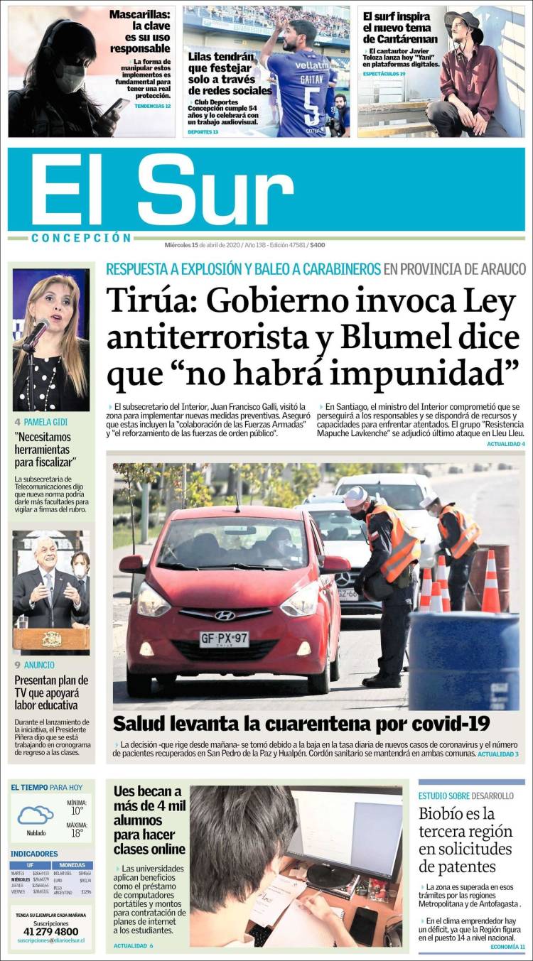 Portada de El Sur (Chile)