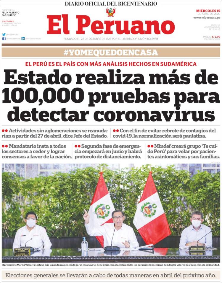 Portada de El Peruano (Perú)