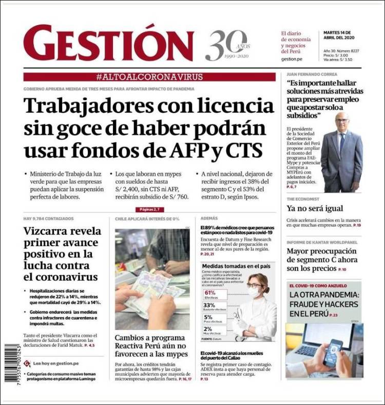 Portada de Diario Gestión (Perú)