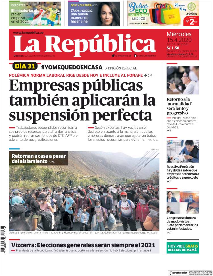 Portada de La Republica (Peru)