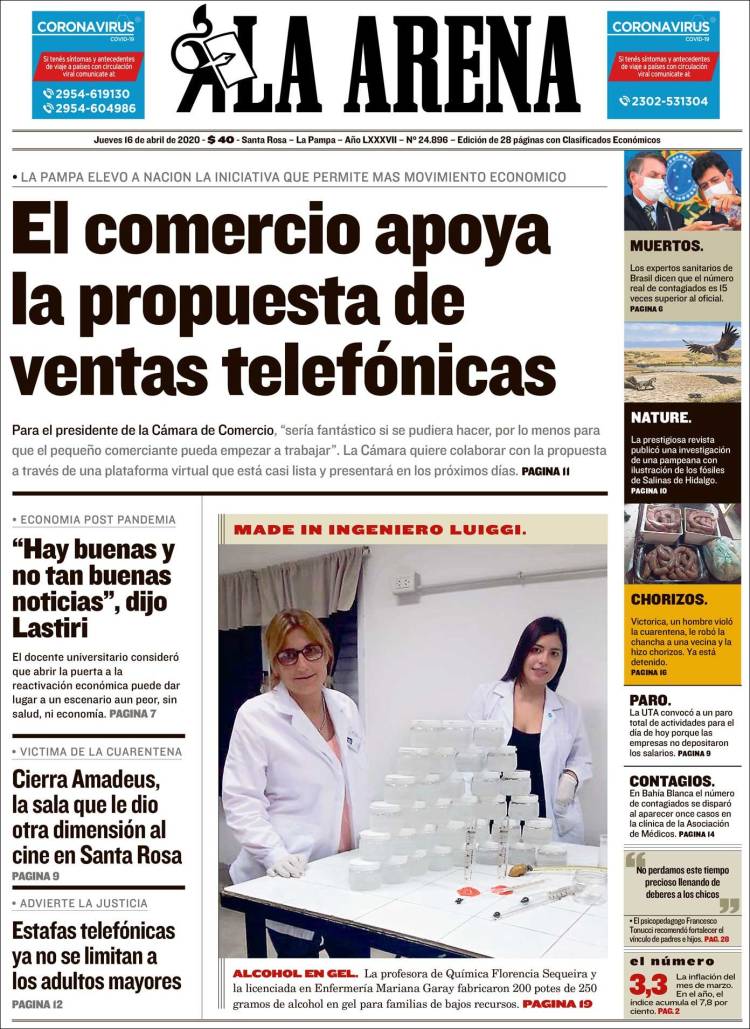 Portada de Diario La Arena (Argentina)