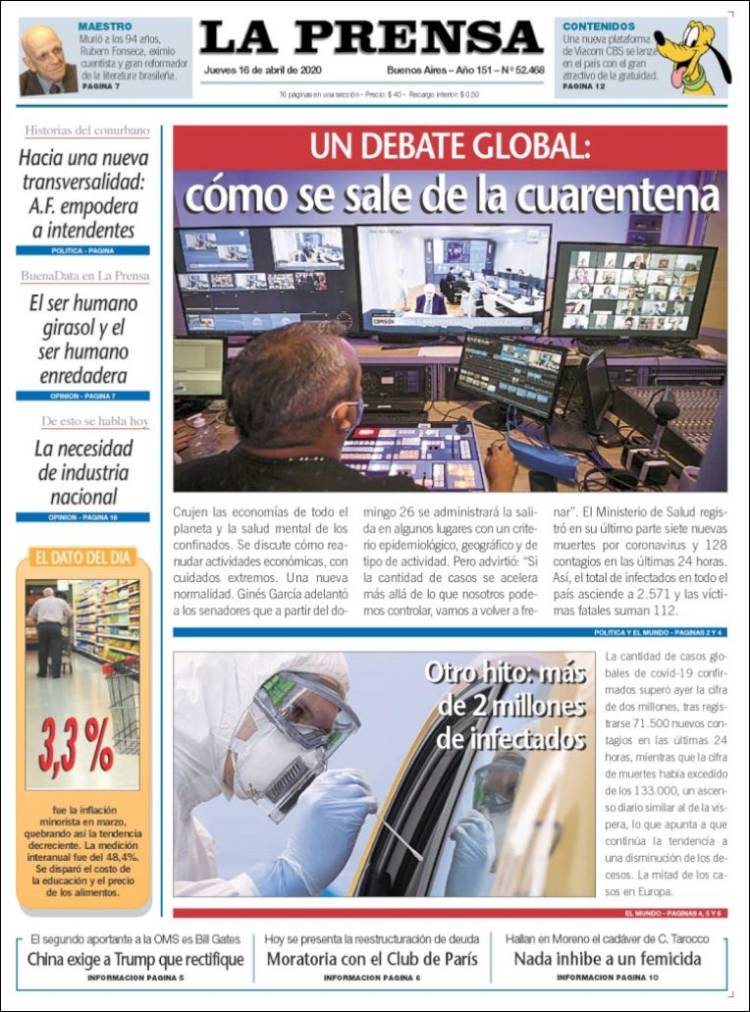 Portada de La Prensa (Argentina)