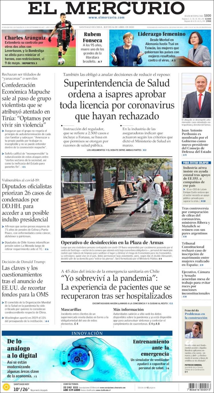 Portada de El Mercurio (Chile)