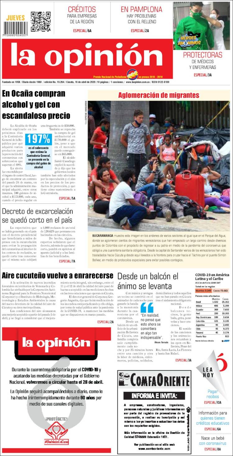 Portada de Diario La Opinion (Colombia)