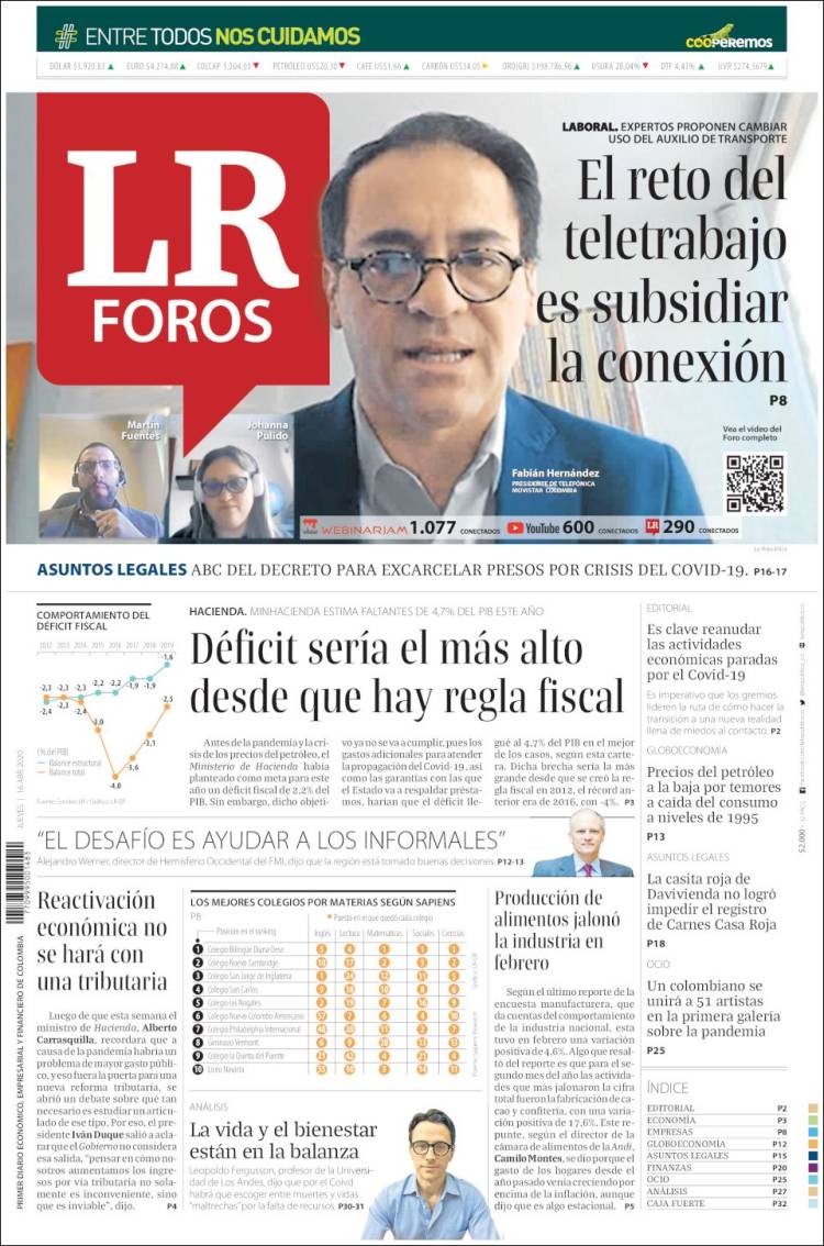 Portada de La Republica (Colombia)