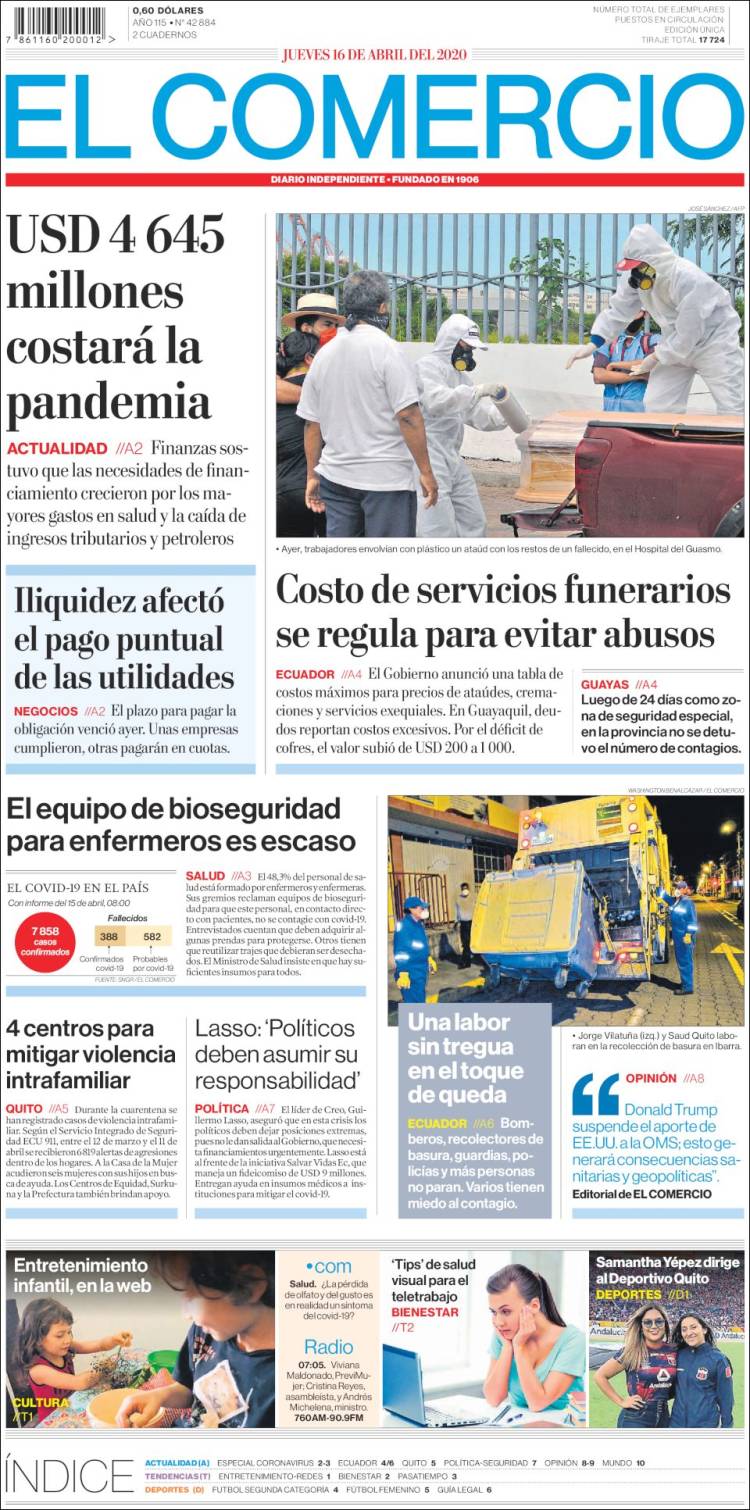 Portada de El Comercio (Ecuador)
