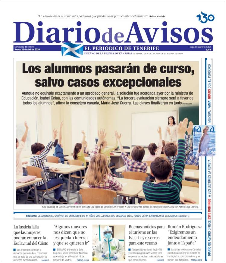 Portada de Diarios de Avisos (España)