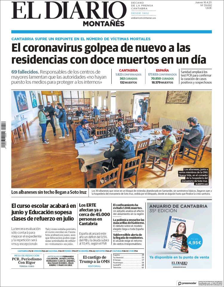 Portada de El Diario Montañés (España)