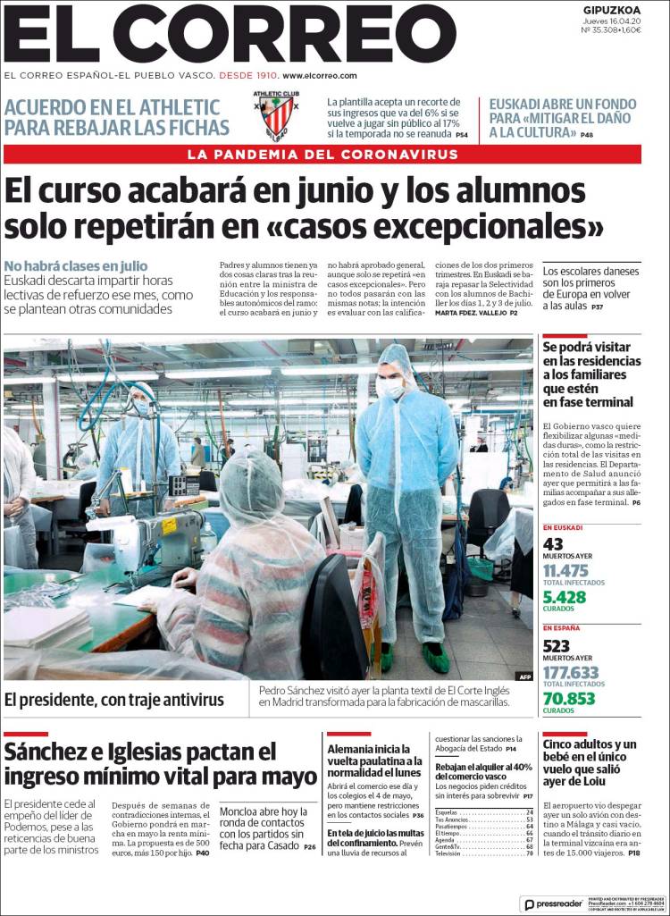 Portada de El Correo - Guipuzcoa (España)