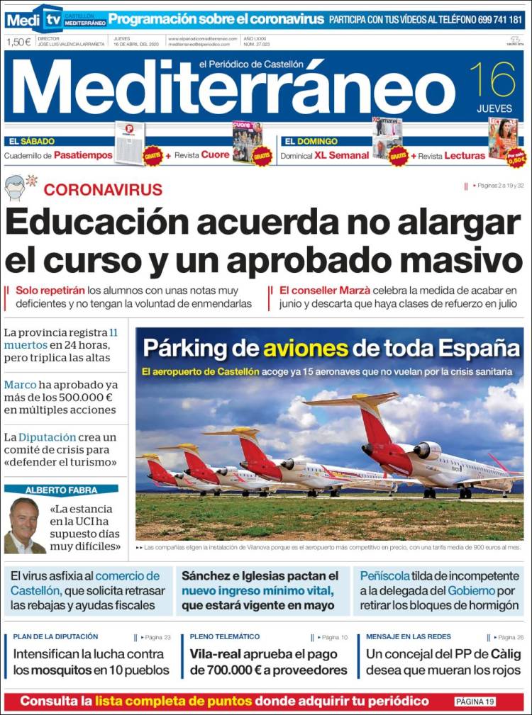 Portada de El Periódico Mediterraneo (España)