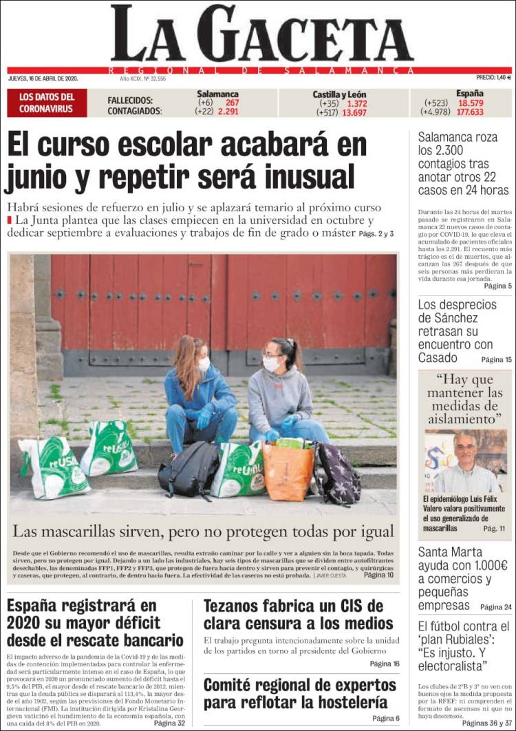 Portada de La Gaceta de Salamanca (España)