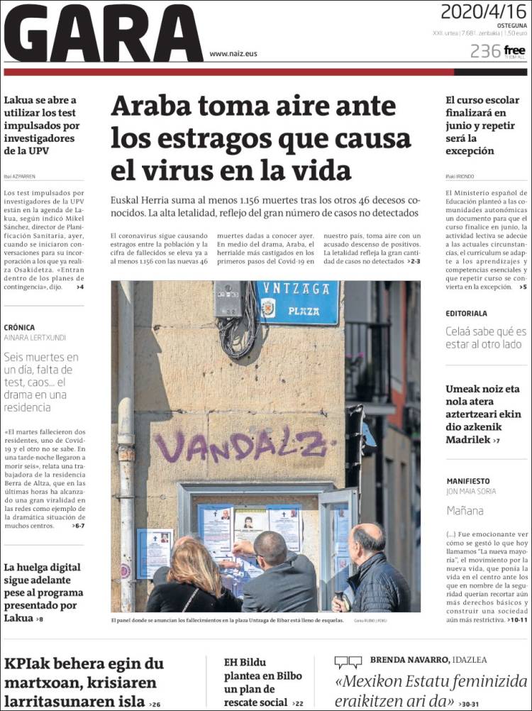 Portada de Gara (España)