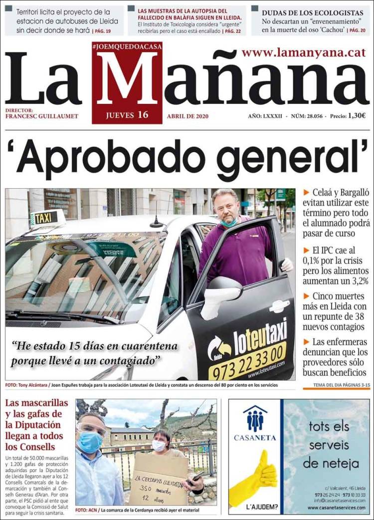 Portada de La Mañana - Diari de Ponent (España)