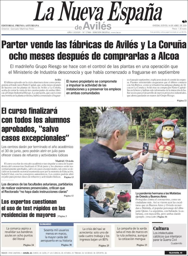 Portada de La Nueva España - Avilés (España)