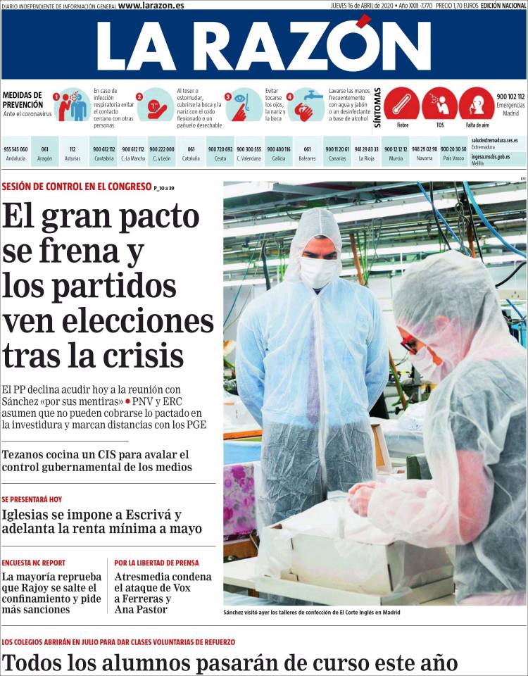 Portada de La Razón (España)