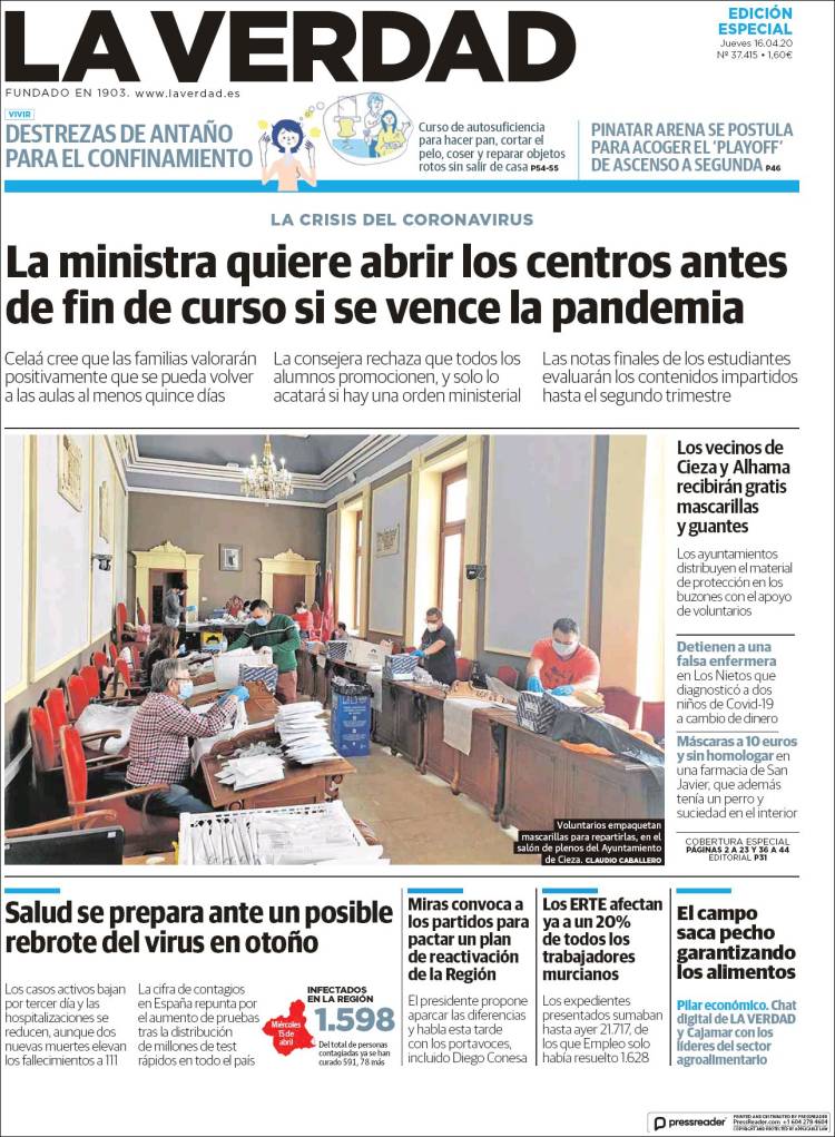 Portada de La Verdad de Murcia (España)