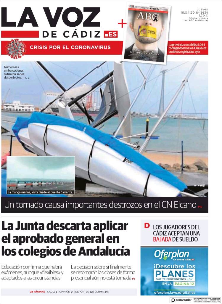 Portada de La Voz de Cádiz (España)