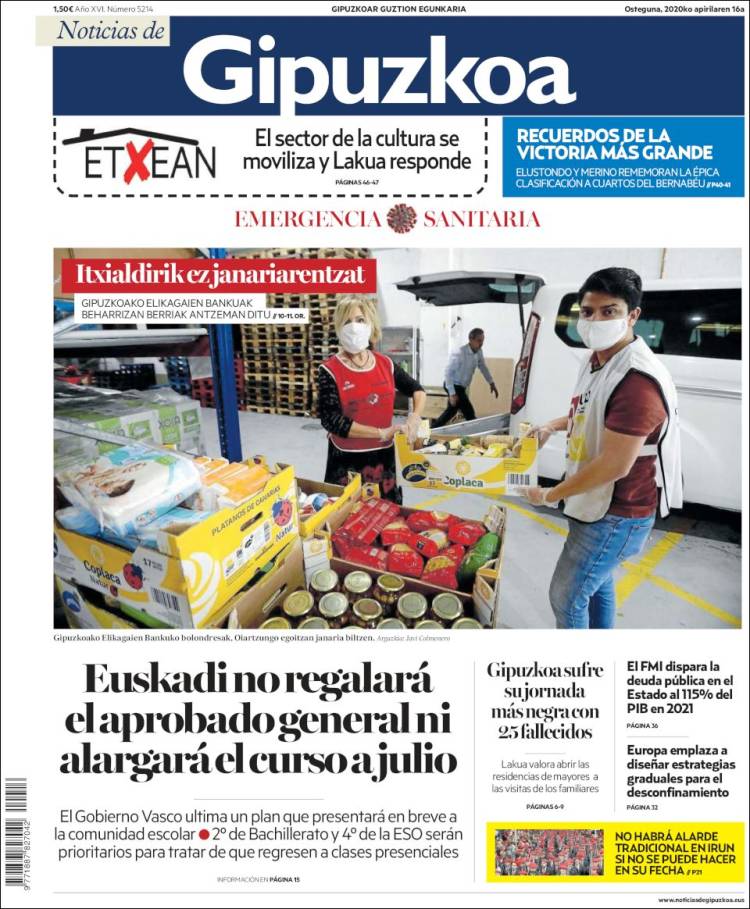 Portada de Noticias de Gipuzkoa (España)