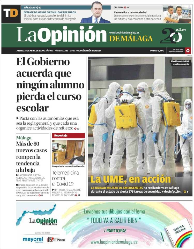 Portada de La Opinión de Málaga (España)