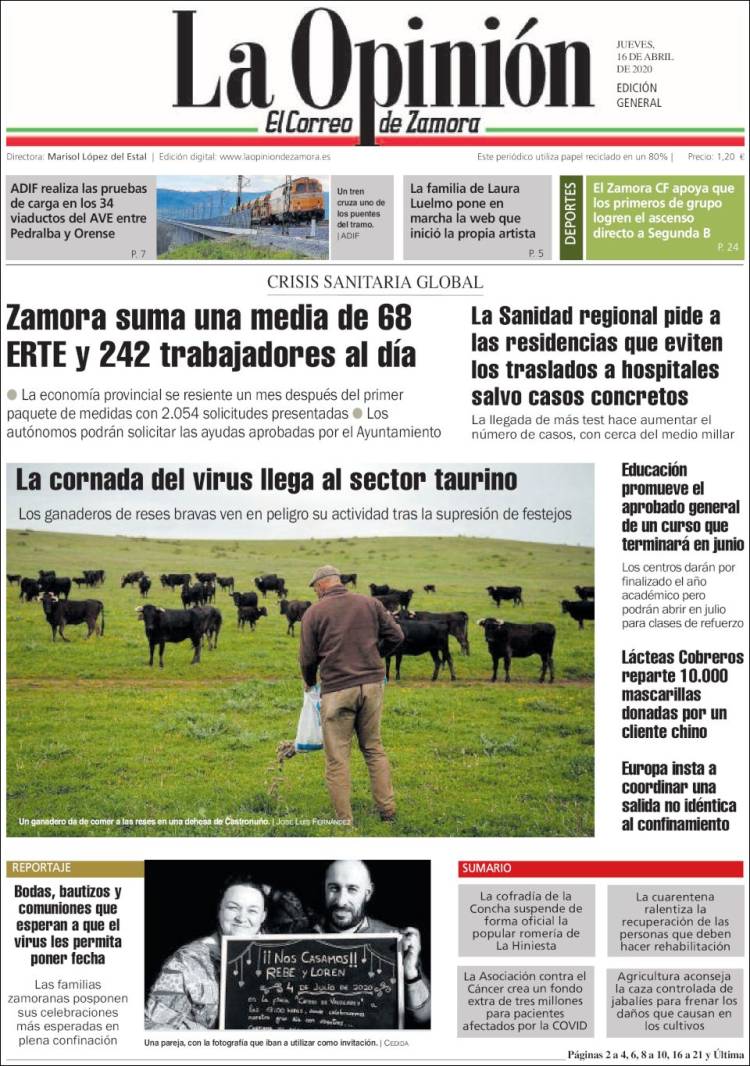 Portada de La Opinión - El Correo de Zamora (España)