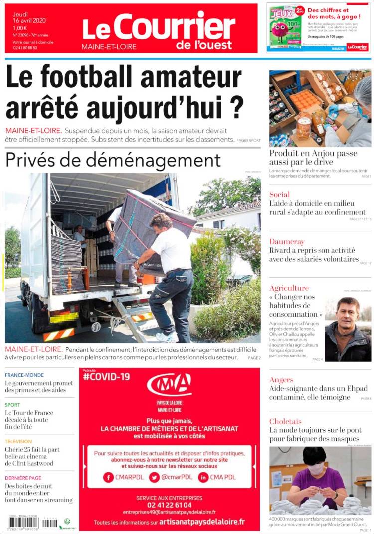 Portada de Le Courrier de l'Ouest (Francia)