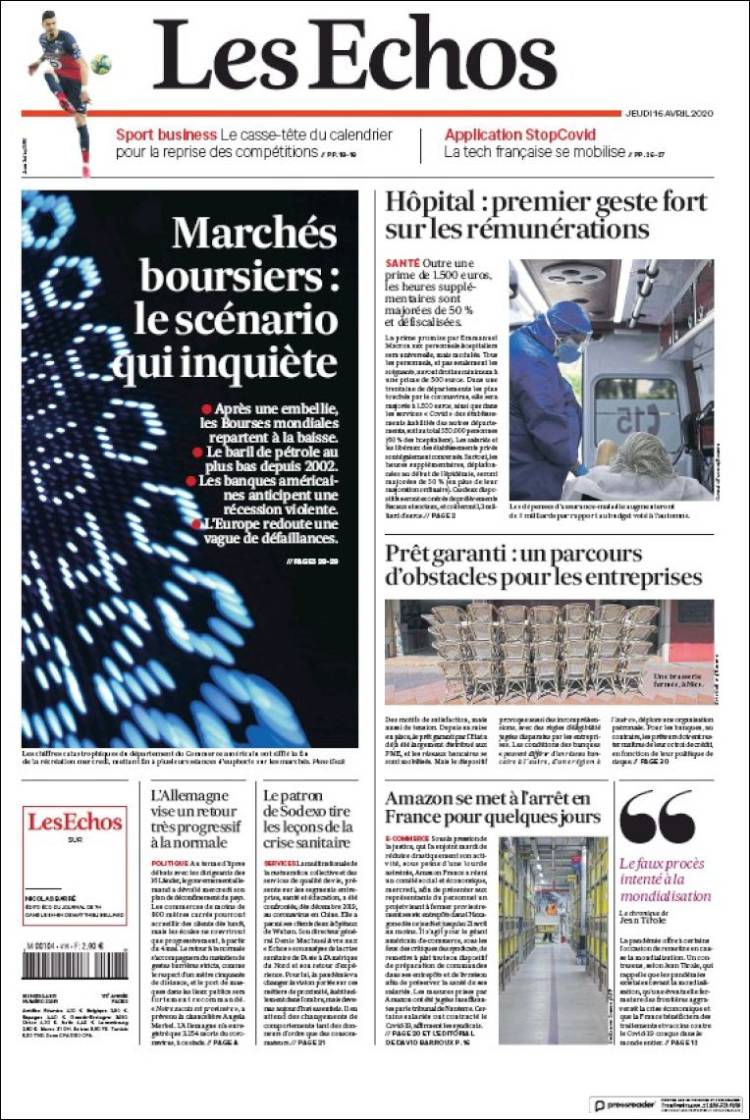 Portada de Les Echos (Francia)