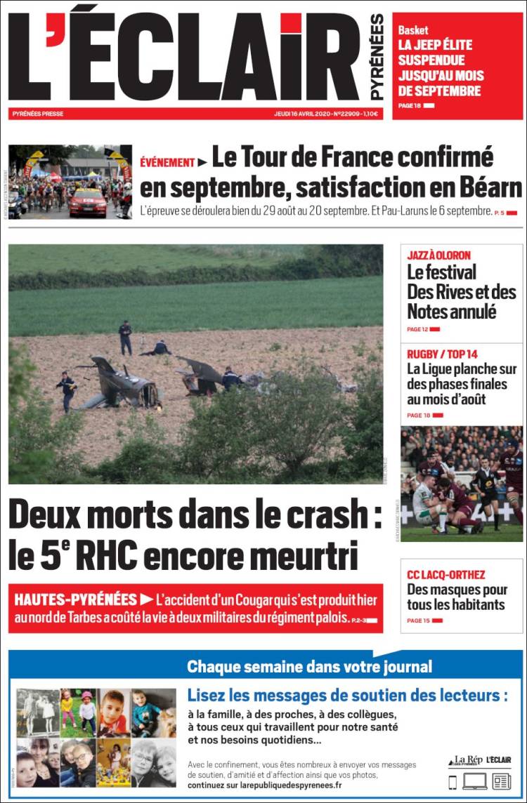 Portada de L'Eclair des Pyrénées (Francia)