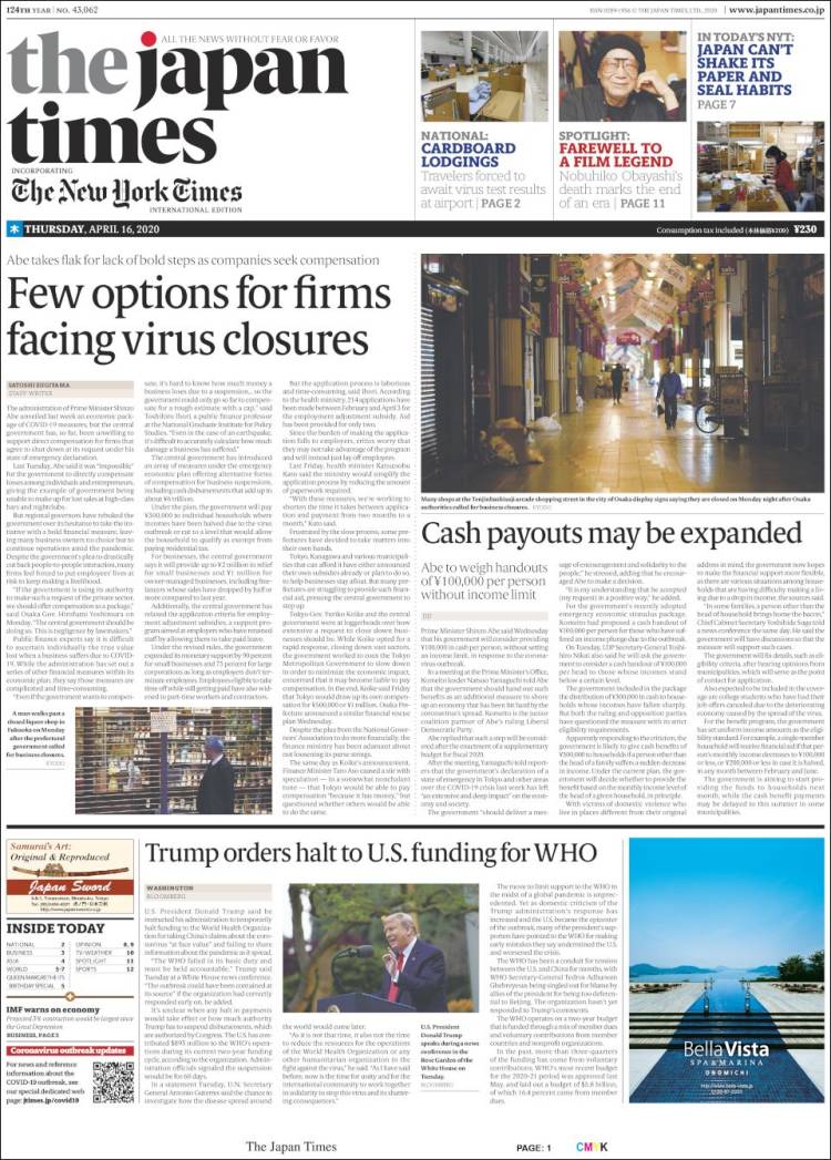 Portada de The Japan Times (Jap&oacute;n)