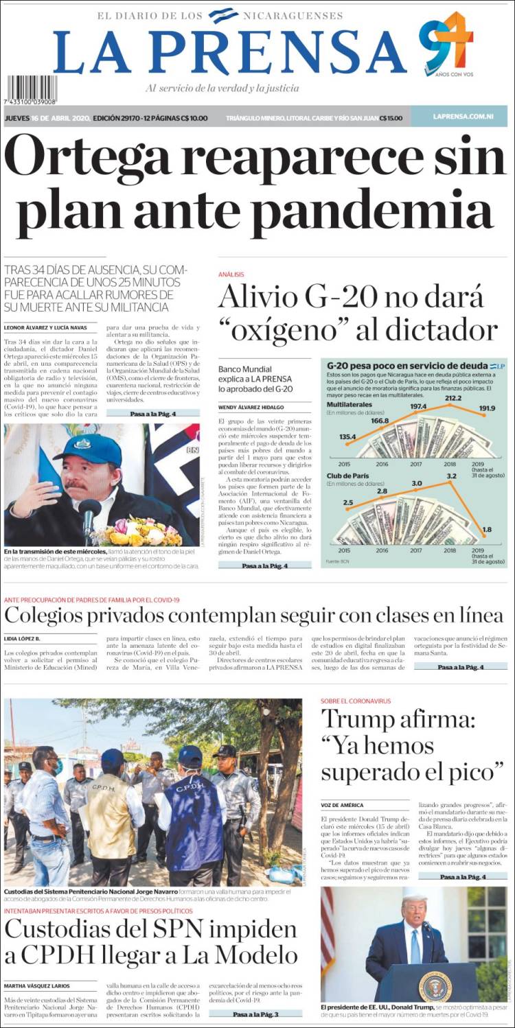 Portada de La Prensa (Nicaragua)