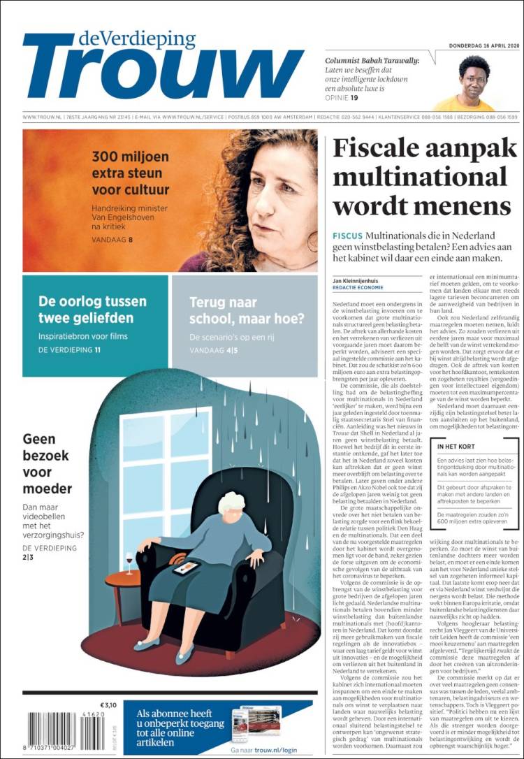 Portada de Trouw (Pa&iacute;ses Bajos)