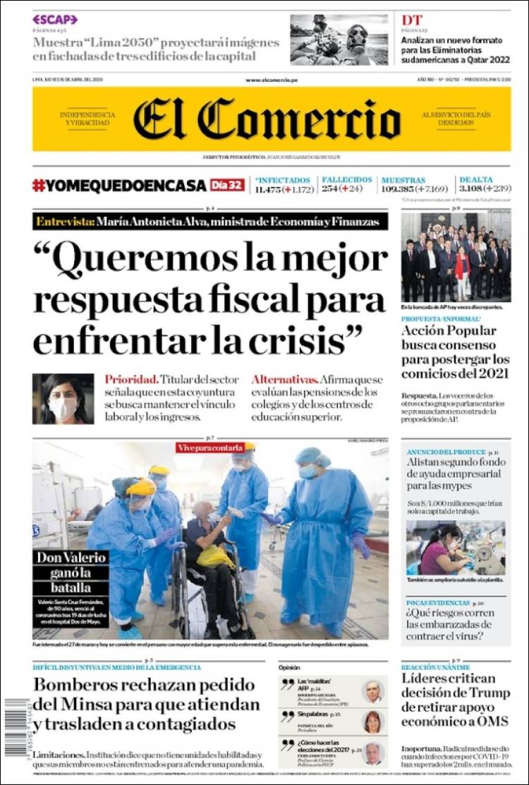 Portada de El Comercio (Perú)