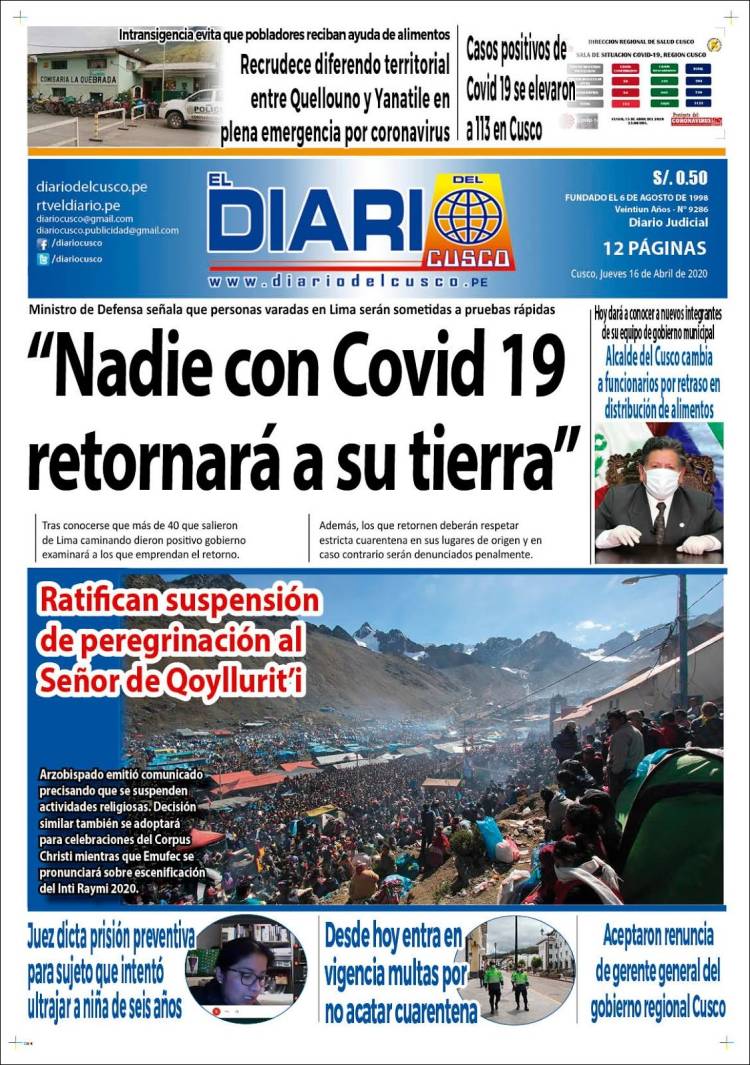 Portada de El Diario del Cusco (Per&uacute;)