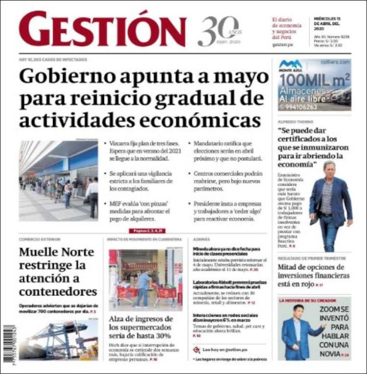 Portada de Diario Gestión (Per&uacute;)