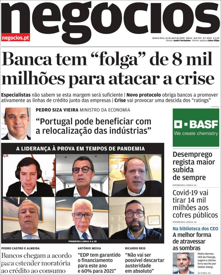 Portada de Jornal de Negócios (Portugal)