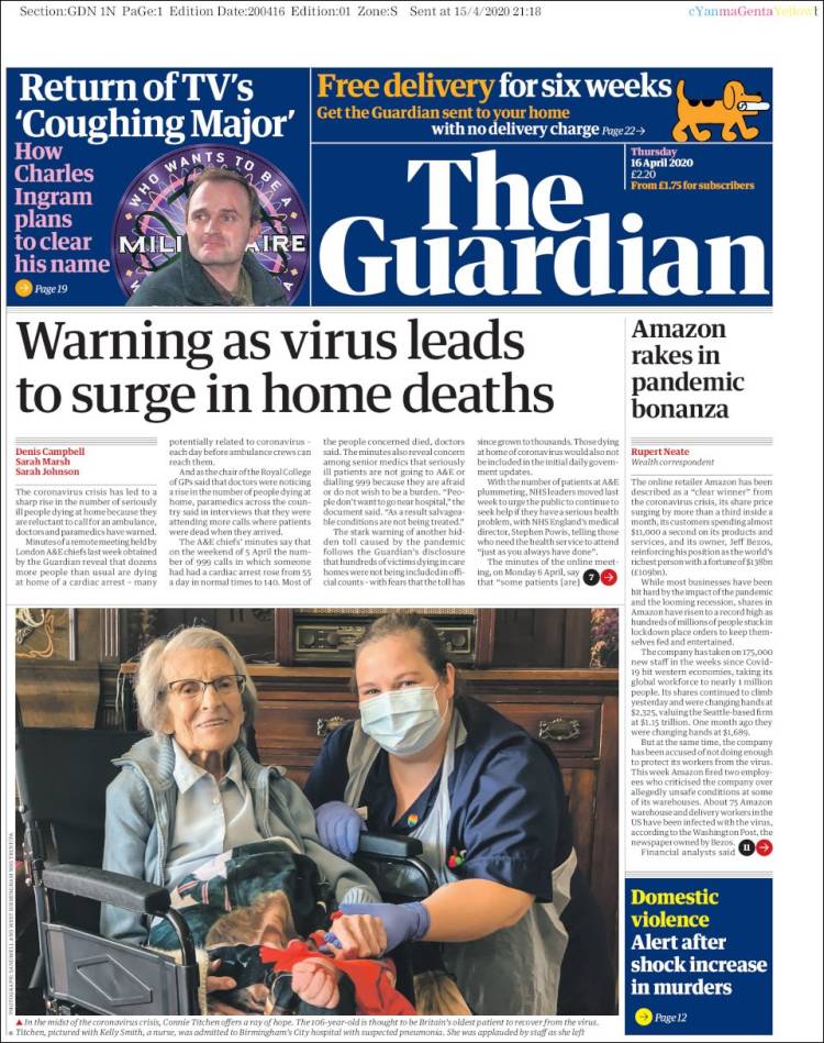 Portada de The Guardian (Reino Unido)