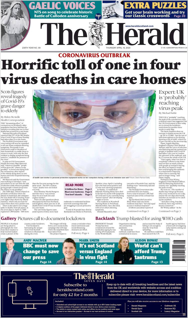 Portada de The Herald (Reino Unido)