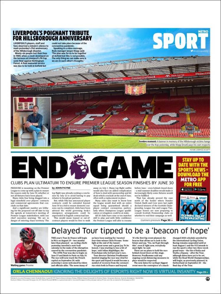 Portada de Metro Sport (Reino Unido)