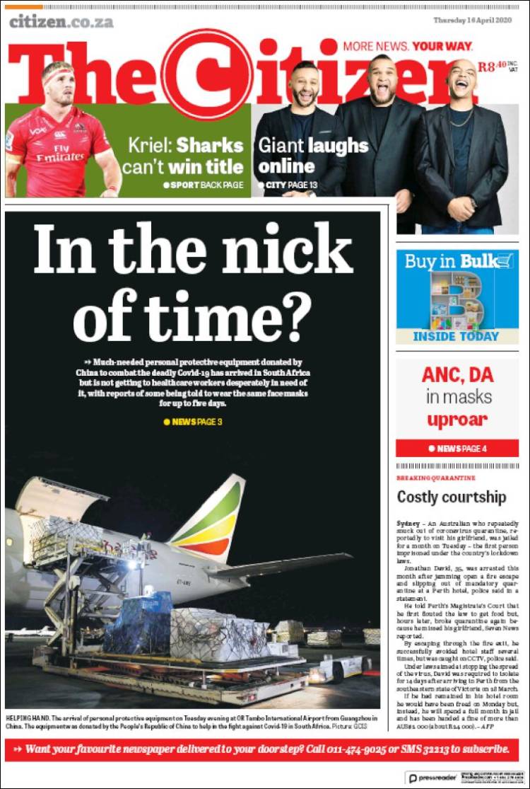 Portada de The Citizen (Sud&aacute;frica)