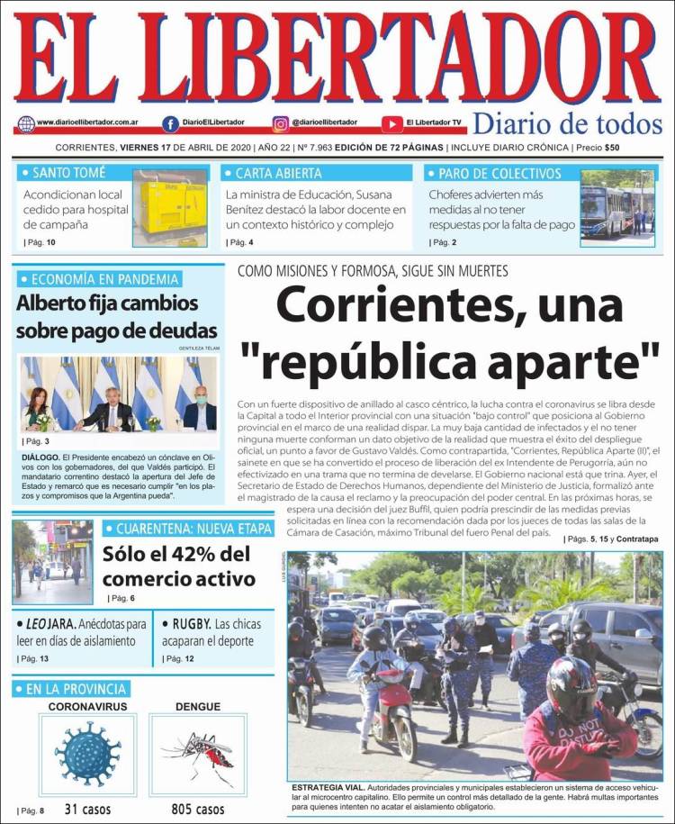 Portada de Diario El Libertador (Argentina)